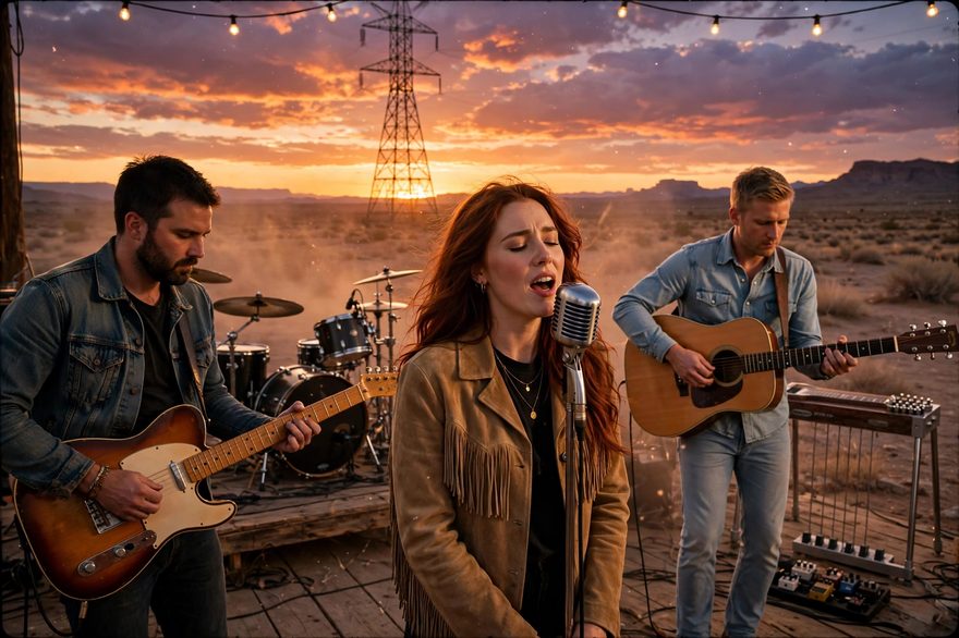 Rye, Merritt & Hollis — Jessa Rye, Cade Merritt and Gage Hollis — performing at sunset
