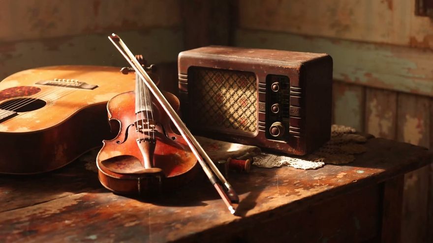 Still from the “The Last Honest Song” music video — guitar and fiddle